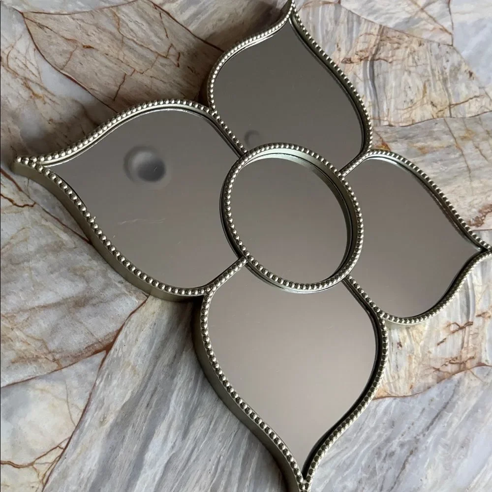 Elegant Black and Silver Decor Glass Mirror Flower Shaped Wall Set of 2